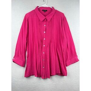 Notations Pintuck Blouse Womens XL Button Down Vibrant